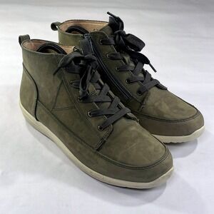 Vionic Shawna Ankle Boots Womens 9 Olive Leather Weather Resistant Zip Lace